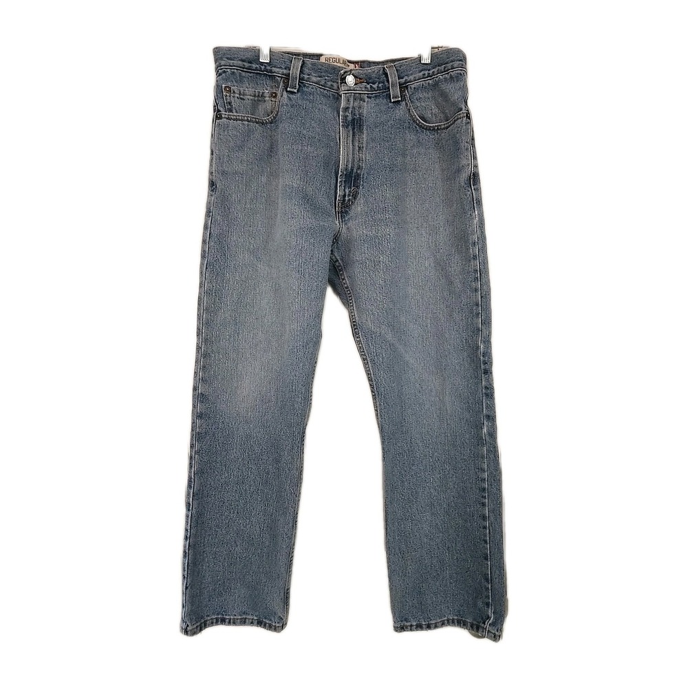 Levis 505 Mens Jeans 36x30 Regular Fit Straight Leg Blue Denim Red Tab Distresse